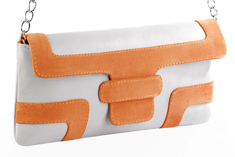 Pure white and apricot orange women's dress clutch, for weddings, ceremonies, cocktails and parties. Front view - Florence KOOIJMAN